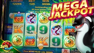 MEGA JACKPOT RETRIGGER  Whales of Cash 5c Aristocrat Video Slot in San Manuel Casino SlotsBoom [upl. by Maribeth176]