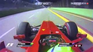 Felipe Massa overtakes Daniel Ricciardo  Singapore Grand Prix 2012 [upl. by Bakeman]