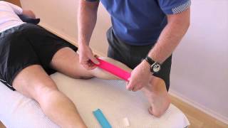 How to treat a Calf strain GastrocnemiusSoleus using Kinesiology Tape [upl. by Sinylg895]