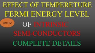 Lec 22 Effect of Temperature of Fermi Level Energy of Intrinsic Semi Conductor  EDC  R K Classes [upl. by Nuahs]