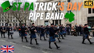 【4K】PIPE BAND ST PATRICKS DAY LONDON 2023 WALK FEAT FLANDERS MEMORIAL PIPE BAND [upl. by Barling]