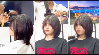 How to cut a Medium Layered Bob Haircut with Bangs Full Tutorial  Best Hair Cutting Techniques [upl. by Demeyer314]