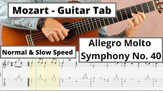 MOZART  Allegro Molto  Guitar Tab  Fingerstyle Guitar  Classical Guitar Symphony 40 [upl. by Gittle]