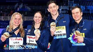 Team USA seizes World Title in the mixed 4x100 medley relay in Doha  NBC Sports [upl. by Durnan]