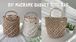 DIY  Macrame basket tote bag with ring handles tutorial  Bolsa de macrame  마크라메 가방 [upl. by Obla640]