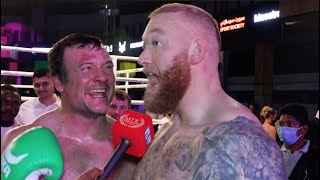 I WILL DESTROY YOU EDDIE HALL  THOR BJORNSSON CONSOLES DEVON LARRATT AFTER FIRST ROUND KNOCKOUT [upl. by Ytok]