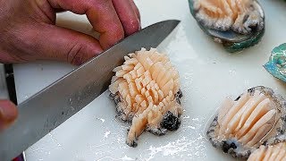 Korean Street Food  ABALONE Sashimi Seafood Soup Korea [upl. by Anawd]