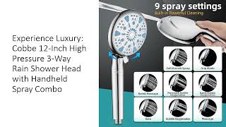 Experience Luxury Cobbe 12Inch High Pressure 3Way Rain Shower Head with Handheld Spray Combo [upl. by Menzies]