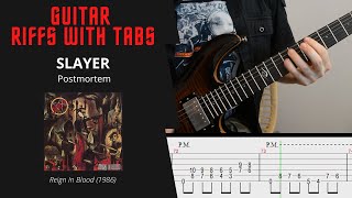 Slayer  Postmortem  Guitar riffs with tabs  cover  lesson [upl. by Alat]