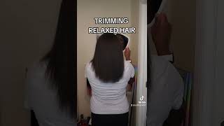 Trimming Relaxed Hair ✂️ haircareroutine hairtrim splitends [upl. by Ahsemal287]