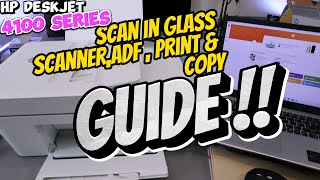 How To SCAN on Glass Scanner ADF Print Document Copy With HP Deskjet 4120e 4155e415241324100 [upl. by Naara]