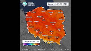 Prognoza temperatury powietrza na czwartek 27 czerwca 2024 8 godzin Model INCA imgw [upl. by Ronnica]