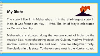 My State  Maharashtra  Write an essay on My State  English Essay Writing  Class 5 to 7 [upl. by Annodam]