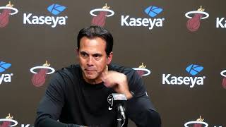 Erik Spoelstra Reacts To Miami Heat Blowout Opening Night Loss To Magic [upl. by Ahsytal288]