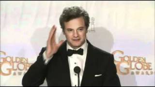 Colin Firth  The Kings Speech  Pressroom  Golden Globes 2011 [upl. by Ellenehc]