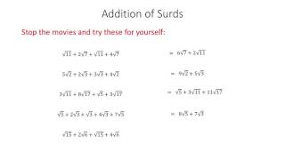 Surds 2 Arithmetic of surds Adding and Subtracting [upl. by Oilicec]