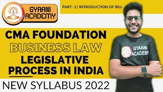 CMA Foundation Law  Legislative Process In India  Part  2  New Syllabus 2022  Gyaani Academy [upl. by Kramlich]