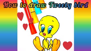 how to draw Tweety easy cute bird drawing for kids cartoon drawing learn colours drawings [upl. by Florette]