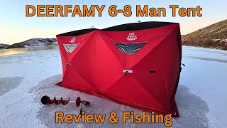 Best Budget Ice Fishing Tent DEERFAMY 68 Man Shelter [upl. by Suoivatnom]