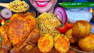 ASMR SPICY CHICKEN BIRYANI WHOLE CHICKEN CURRY EGG CURRY RAITA MASSIVE Eating Sounds [upl. by Annette]