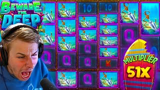 WE GOT A 50X MULTIPLIER ON A BEWARE THE DEEP SLOT BONUS [upl. by Rolfston]