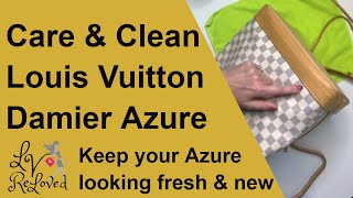 Damier Azure Color Transfer prevention amp Cleaning  Vachetta care on Louis Vuitton Noe GM [upl. by Barfuss16]