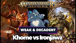 Khorne vs Ironjawz  Age of Sigmar Battle Report [upl. by Nawek]