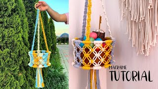 Macrame Basket 🧺 Plant Hanger Tutorial 10 [upl. by Dasie]