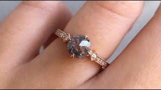 Vintage Inspired 093 Carat Round Grey Diamond Rose Gold Engagement Ring  Charleen [upl. by Brear]