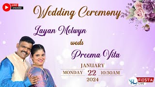 WEDDING CEREMONY OF LAYAN MELWYN WITH PREEMA VITA [upl. by Arreic]