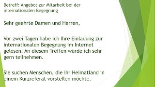 Bitte um Informationen internationalen Begegnung  Brief schreiben B2 [upl. by Ecinehs607]