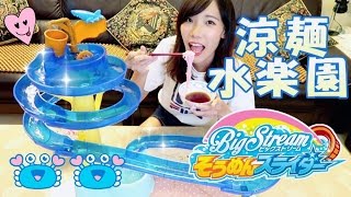 涼麵水樂園  流水素麵從高低差56cm的滑水道溜下來了！ 安啾 ゝ∀･ ♡ [upl. by Zasuwa]