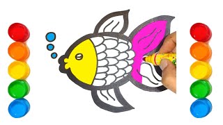 Easy Fish Drawing and Coloring for Kids  Cute Fishy Drawing for Toddlers [upl. by Htrow]