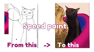 Black cat zoning out meme drawing  Speedpaint Gambar meme kucing [upl. by Ahsehat]