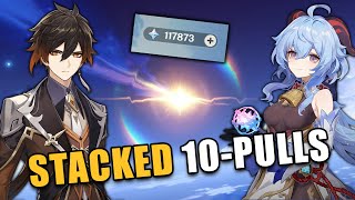 Summoning for Ganyu and Zhongli but every 10pull is STACKED  Genshin Impact [upl. by Aicekan805]