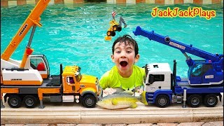 Outdoor Pretend Play  Crane Fishing  JackJackPlays [upl. by Ojiram]