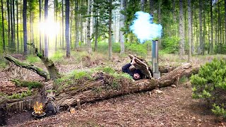 Building of a shelter inside a fallen tree with autonomous heating [upl. by Orelia]