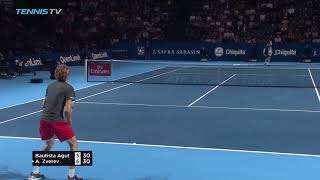 Hot Shot Zverev Helped By Tweener Wins Epic 40Shot Rally In Basel 2018 [upl. by Akinod855]