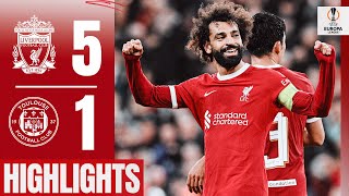 HIGHLIGHTS Liverpool 51 Toulouse  First Endo goal Jota goes solo amp another Salah record [upl. by Ogir]