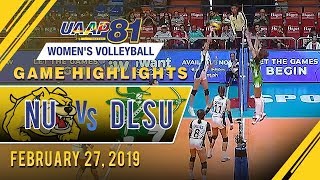 UAAP 81 WV NU vs DLSU  Game Highlights  February 27 2019 [upl. by Ellenahc]