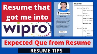 Wipro The Resume that got me into Wipro  Wipro Resume tips  Expected Question [upl. by Sanfred]