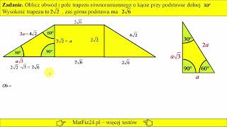 Jak obliczyć trapez równoramienny o kącie przy podstawie 30 stopni  Matfiz24pl [upl. by Lexine]