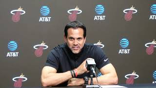 Erik Spoelstra Talks Miami Heat Starting Lineup vs Pelicans Tyler Herro Return New Shot Dru Smith [upl. by Eyr]