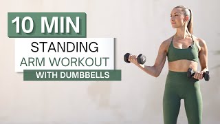 10 min STANDING ARM WORKOUT  With Dumbbells  Zero Planks or Pushups [upl. by Assiren]