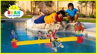 Ryans Rocket Race Game with Loser favorite toy into swimming pool [upl. by Dhar431]