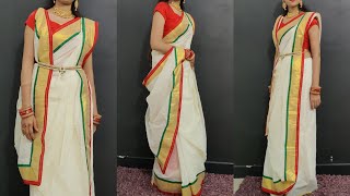 Durga Puja Ashtami Atpoure Saree Look 2023  Traditional Bengali Red and White Saree Draping [upl. by Dickson516]