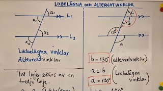 Likbelägna vinklar och alternatvinklar [upl. by Massey]