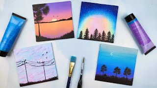 4 Easy Mini Canvas Ideas  Acrylic Painting for Beginners [upl. by Yrogiarc]