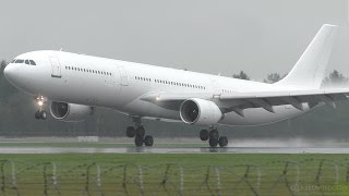 All white IFly Airbus A330300 landing in heavy rain with massive water spray St Petersburg [upl. by Melinda]