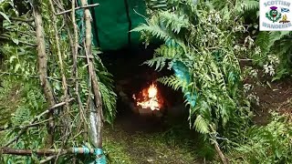 Bushcraft Shelter With Fire Inside  Camping In The Woods  Bushcraft Teepee In The Woods [upl. by Azzil757]